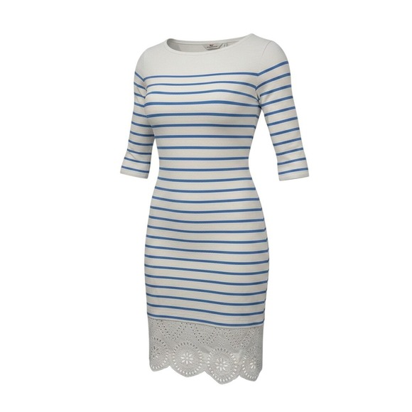 Vineyard Vines Dresses & Skirts - Vineyard Vines Women's Striped Dress Eyelet Lace Trim Blue White 100% Cotton XS